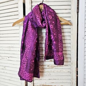 Vintage Floral Silk Scarf Pink & Purple